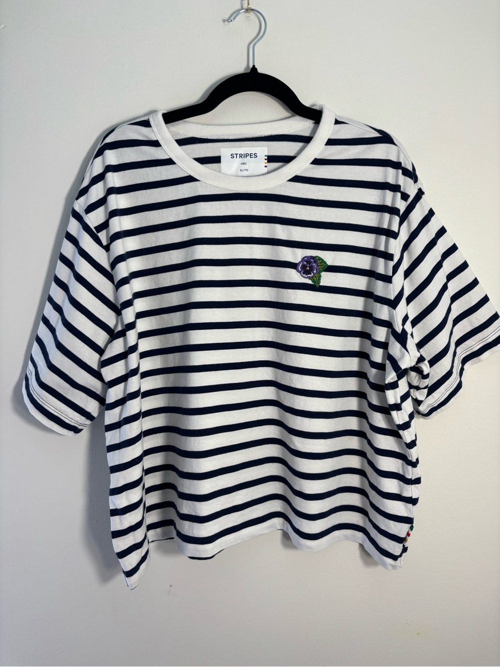Stripes HBC Women's White & Navy Striped Tee with Purple Flower